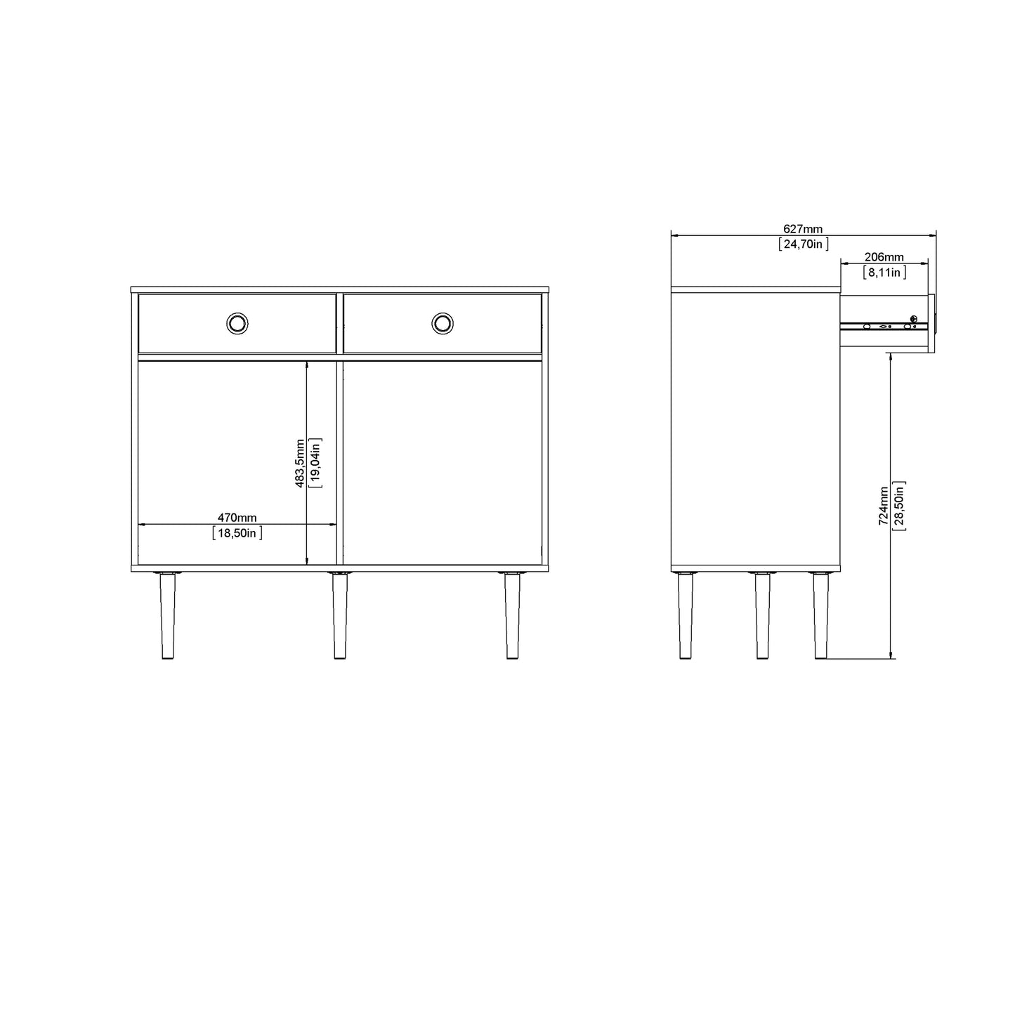 Cote | Furniture Rome Sideboard, 2 Sliding Doors + 2 Drawers- Oak & Black Rome, Sideboards 72866305hlgm