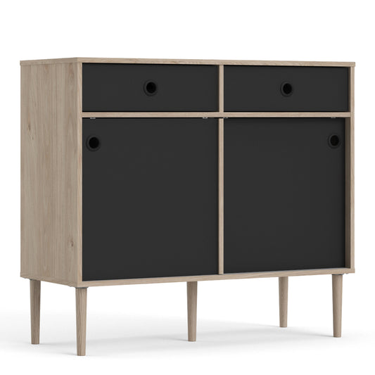 Cote | Furniture Rome Sideboard, 2 Sliding Doors + 2 Drawers- Oak & Black Rome, Sideboards 72866305hlgm