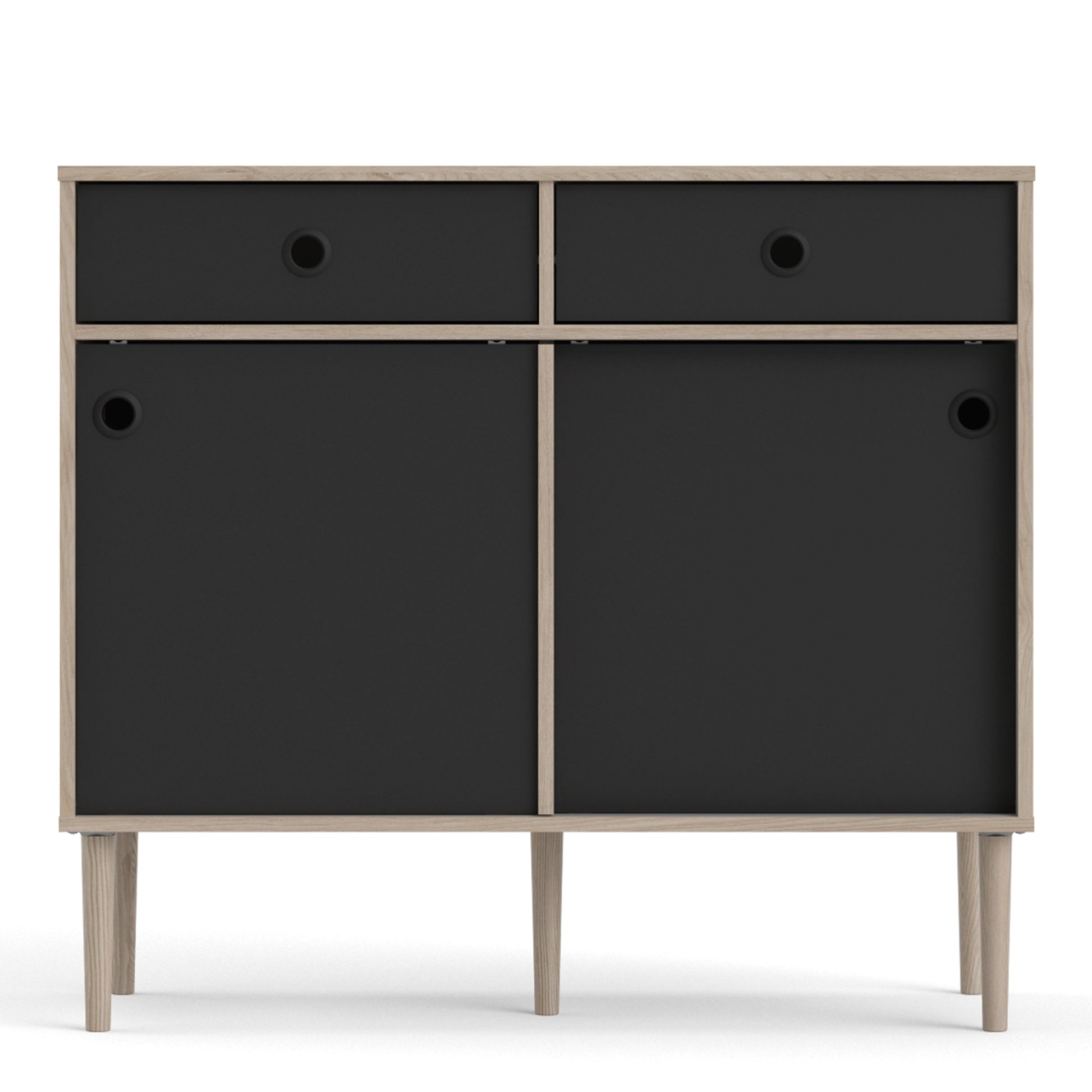 Cote | Furniture Rome Sideboard, 2 Sliding Doors + 2 Drawers- Oak & Black Rome, Sideboards 72866305hlgm