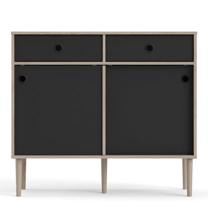 Cote | Furniture Rome Sideboard, 2 Sliding Doors + 2 Drawers- Oak & Black Rome, Sideboards 72866305hlgm