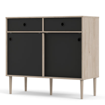 Cote | Furniture Rome Sideboard, 2 Sliding Doors + 2 Drawers- Oak & Black Rome, Sideboards 72866305hlgm