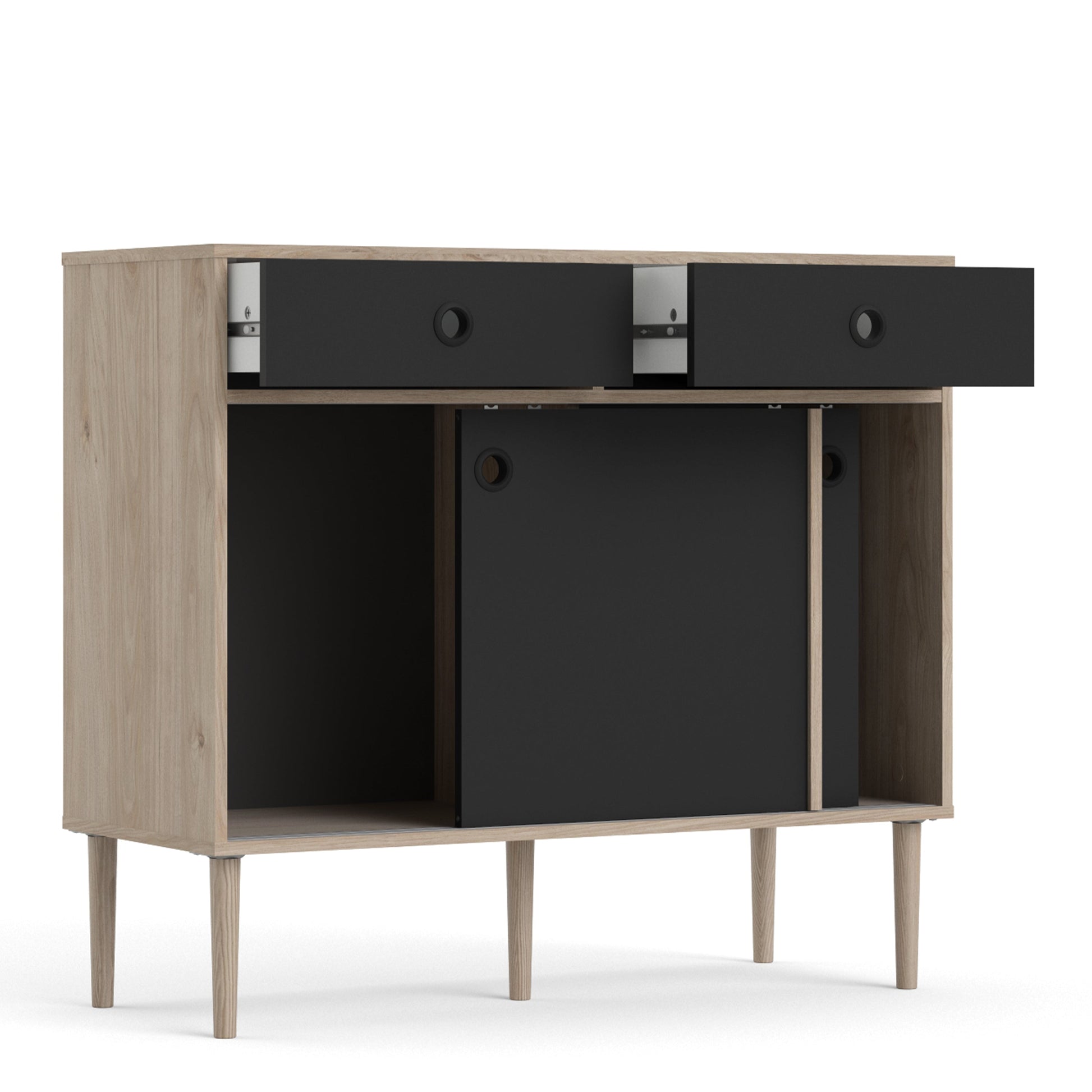 Cote | Furniture Rome Sideboard, 2 Sliding Doors + 2 Drawers- Oak & Black Rome, Sideboards 72866305hlgm