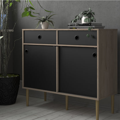 Cote | Furniture Rome Sideboard, 2 Sliding Doors + 2 Drawers- Oak & Black Rome, Sideboards 72866305hlgm