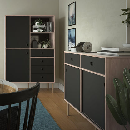 Cote | Furniture Rome Sideboard, 2 Sliding Doors + 2 Drawers- Oak & Black Rome, Sideboards 72866305hlgm