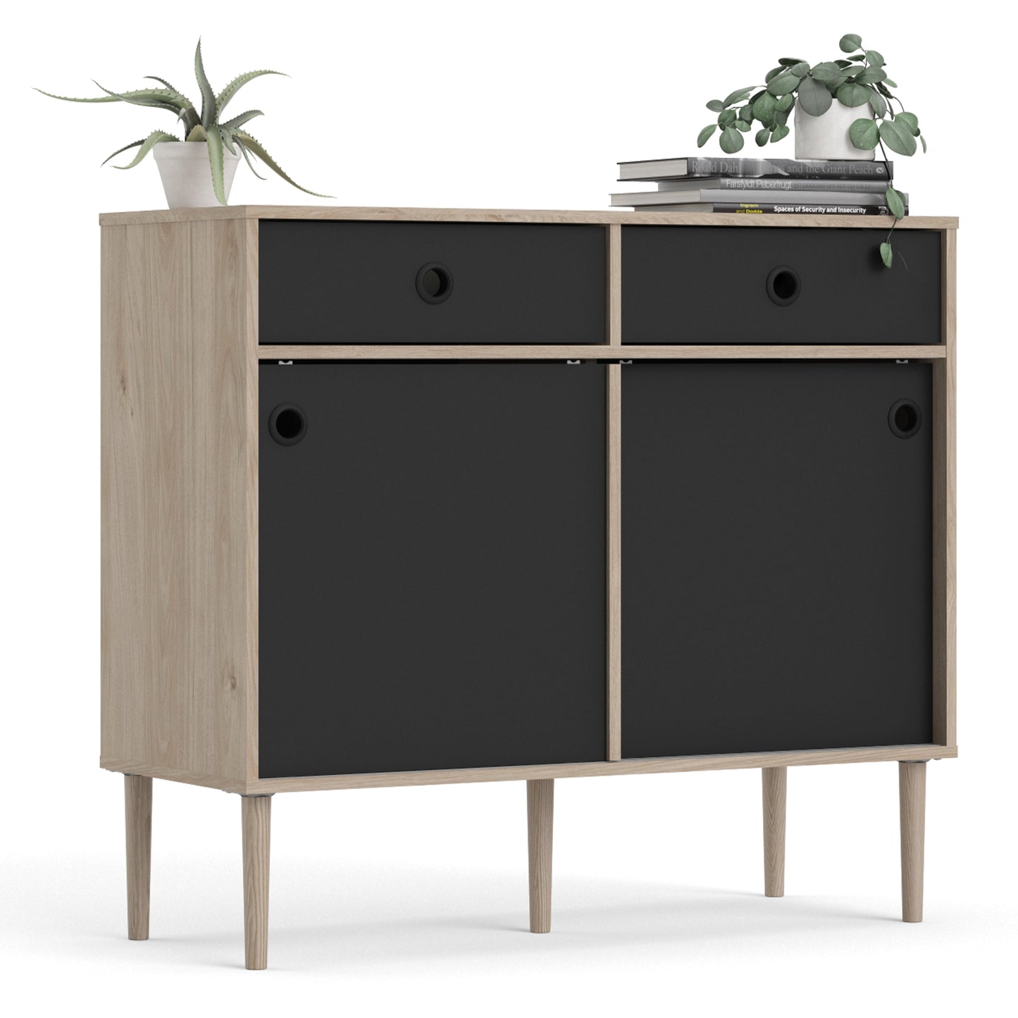 Cote | Furniture Rome Sideboard, 2 Sliding Doors + 2 Drawers- Oak & Black Rome, Sideboards 72866305hlgm