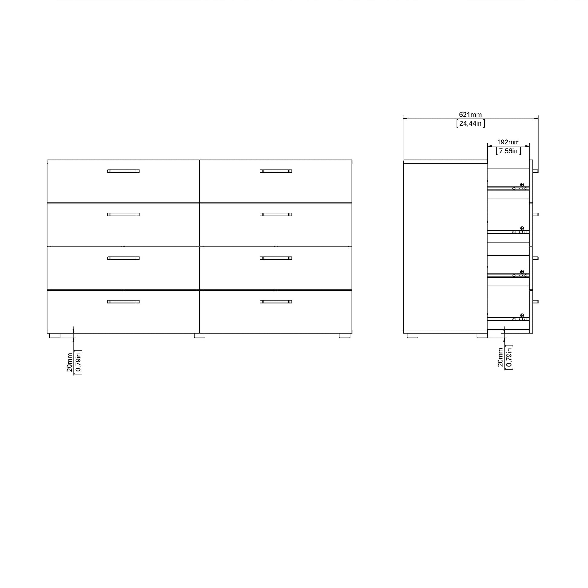 Cote | Furniture Dallas Sideboard Double Dresser, 8 Drawer - Dark Oak Dallas, Chest of Drawers 73070533glgl