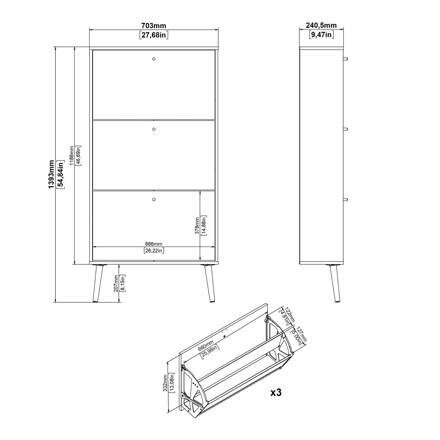 Cote | Furniture Cumbria Shoe Storage, 3 Flap Doors - White Cumbria, Shoe Storage 731491204949