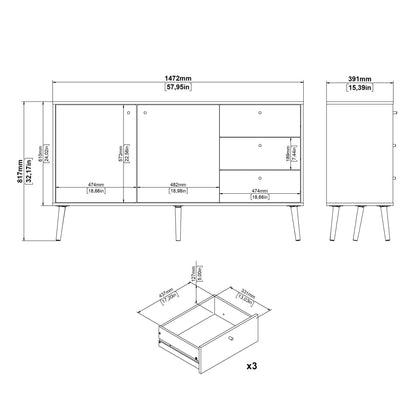 Cote | Furniture Cumbria Sideboard, 2 Door + 3 Drawer - White Cumbria, Sideboards 731491214949