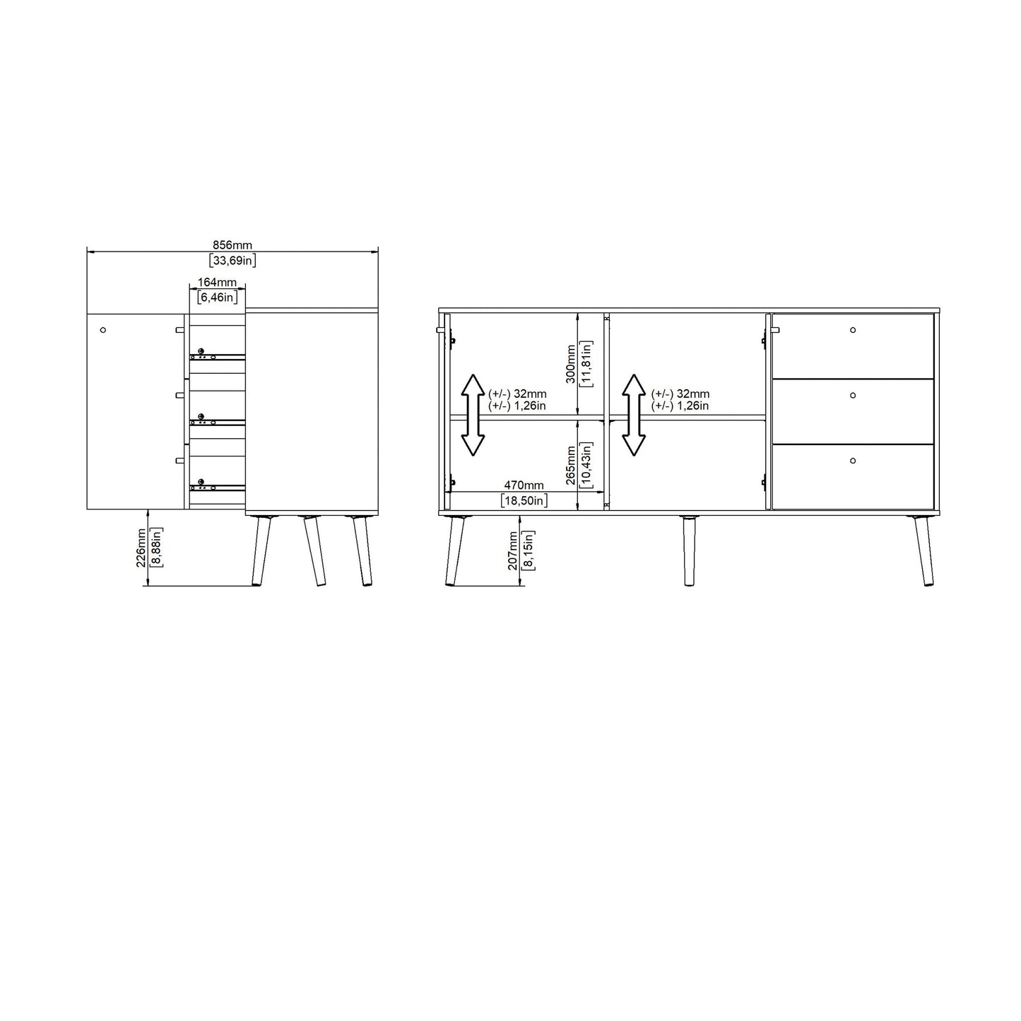 Cote | Furniture Cumbria Sideboard, 2 Door + 3 Drawer - White Cumbria, Sideboards 731491214949