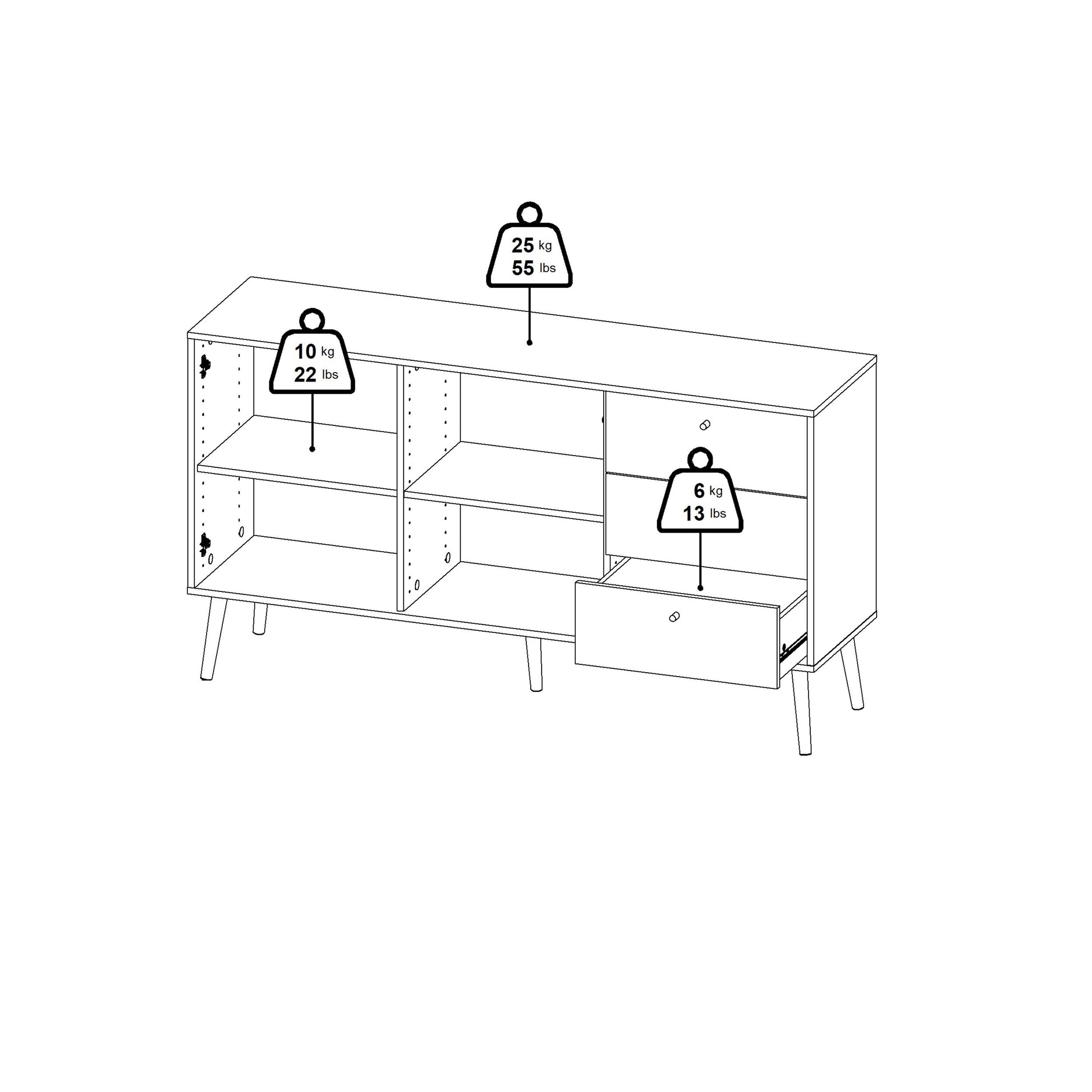 Cote | Furniture Cumbria Sideboard, 2 Door + 3 Drawer - White Cumbria, Sideboards 731491214949