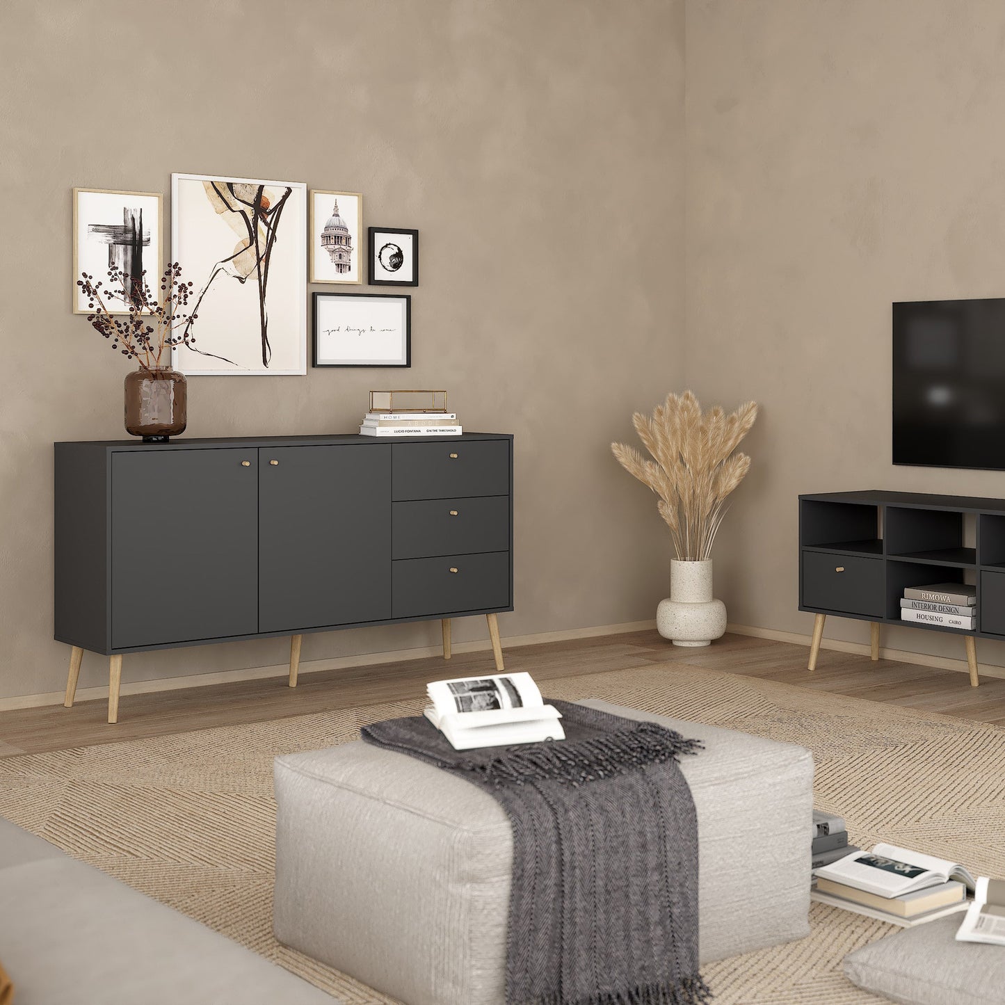 Cote | Furniture Cumbria Sideboard, 2 Doors + 3 Drawer - Dark Grey Cumbria, Sideboards 73149121igig