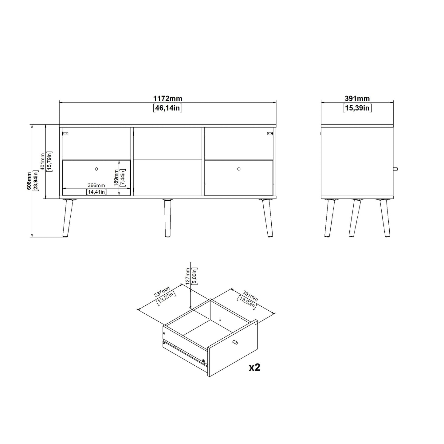 Cote | Furniture Cumbria TV Unit, 2 Drawer - White Cumbria, TV Stands 731491224949