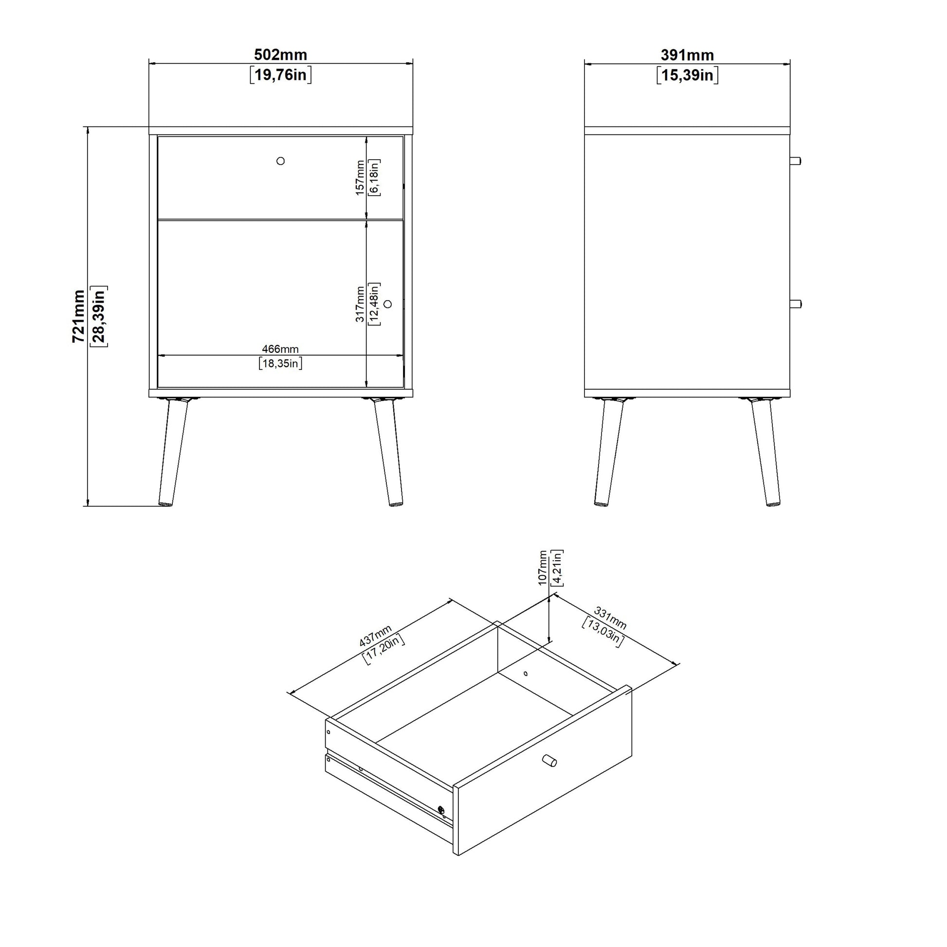 Cote | Furniture Cumbria Bedside Table, 1 Door + 1 Drawer -Dark Grey Cumbria, Bedside Tables 73149123igig