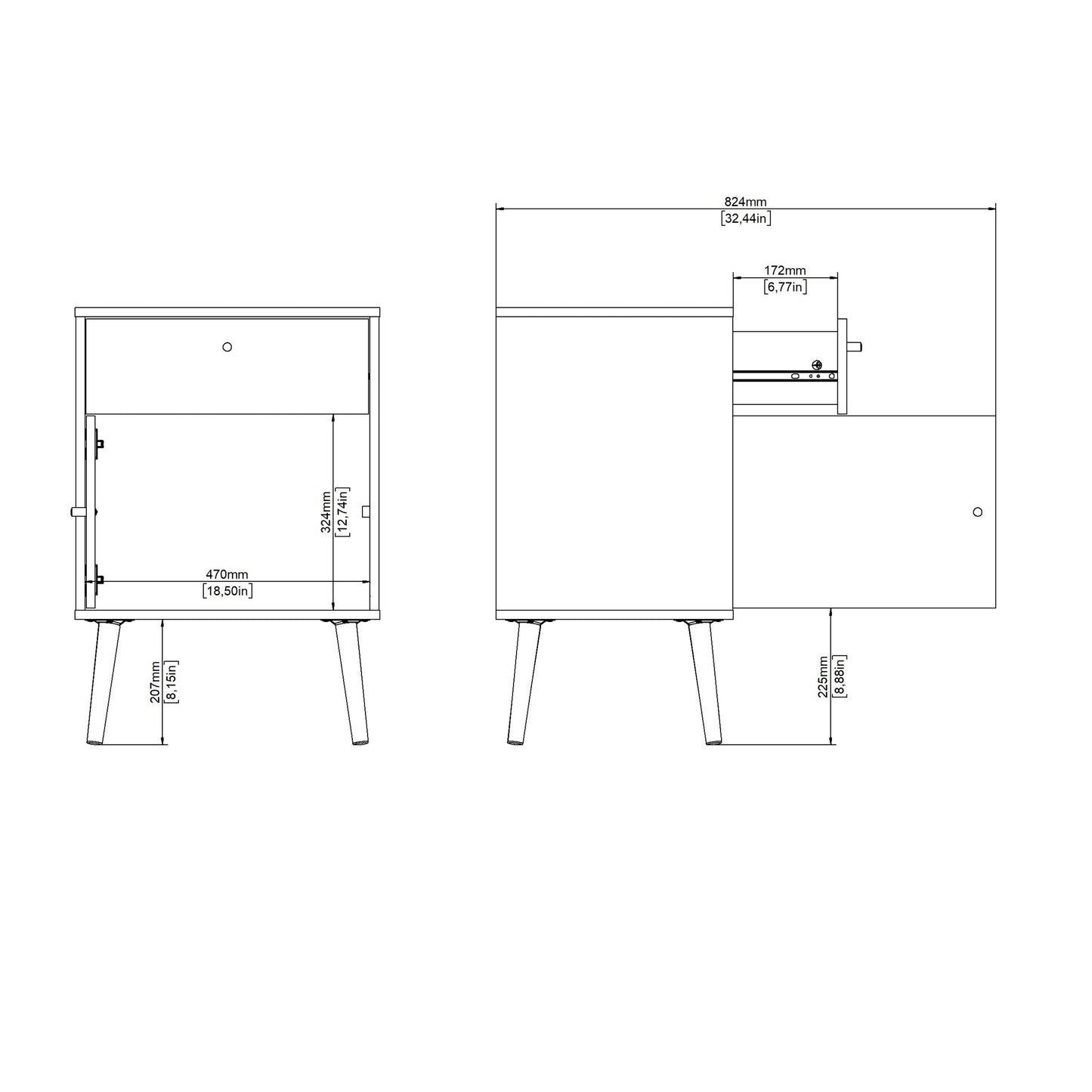 Cote | Furniture Cumbria Bedside Table, 1 Door + 1 Drawer -Dark Grey Cumbria, Bedside Tables 73149123igig