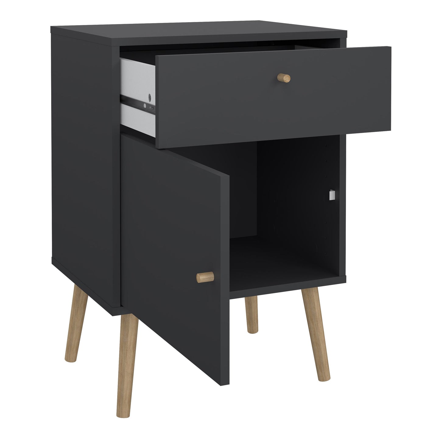 Cote | Furniture Cumbria Bedside Table, 1 Door + 1 Drawer -Dark Grey Cumbria, Bedside Tables 73149123igig