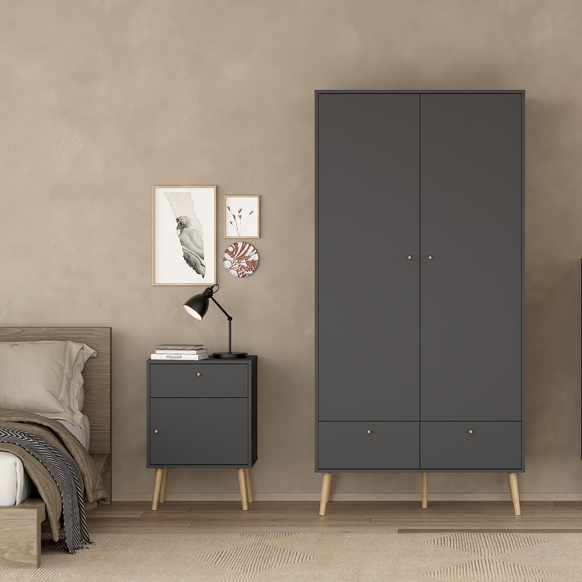 Cote | Furniture Cumbria Bedside Table, 1 Door + 1 Drawer -Dark Grey Cumbria, Bedside Tables 73149123igig