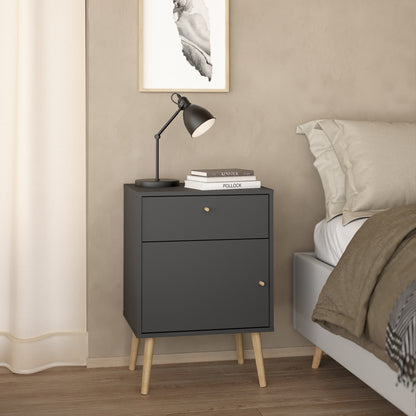 Cote | Furniture Cumbria Bedside Table, 1 Door + 1 Drawer -Dark Grey Cumbria, Bedside Tables 73149123igig