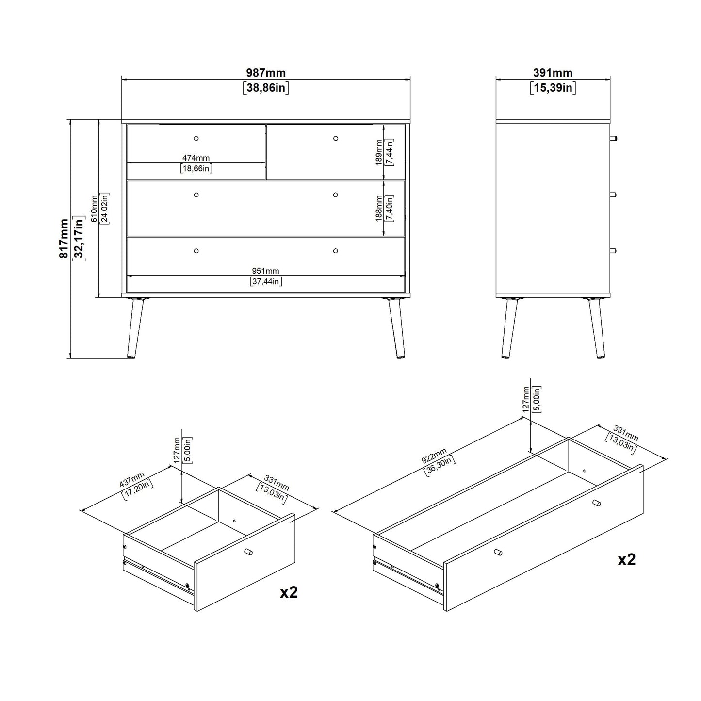 Cote | Furniture Cumbria Chest of Drawers, 2+2 Drawer - White Cumbria, Chest of Drawers 731491244949