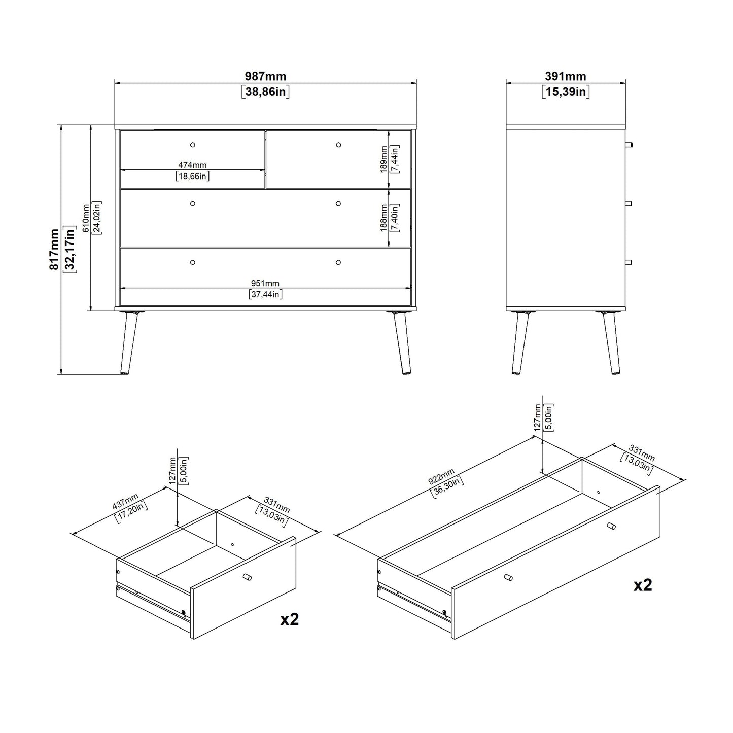 Cote | Furniture Cumbria Chest of Drawers, 2+2 Drawer - Dark Grey Cumbria, Chest of Drawers 73149124igig