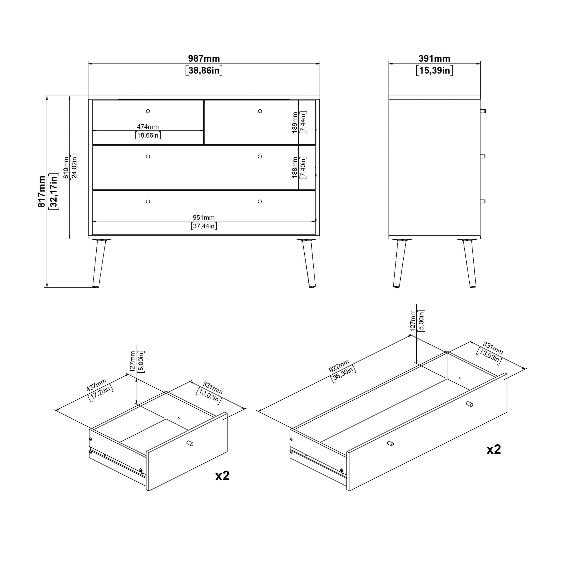 Cote | Furniture Cumbria Chest of Drawers, 2+2 Drawer - Dark Grey Cumbria, Chest of Drawers 73149124igig