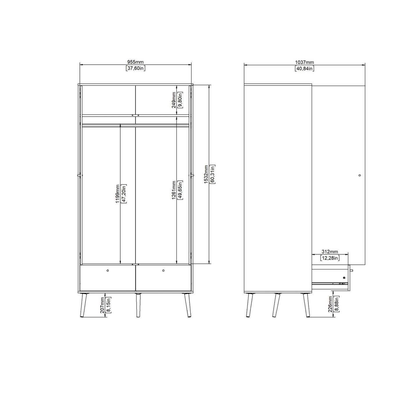 Cote | Furniture Cumbria Wardrobe, 2 Door + 2 Drawer - Dark Grey Cumbria, Wardrobes 73149127igig