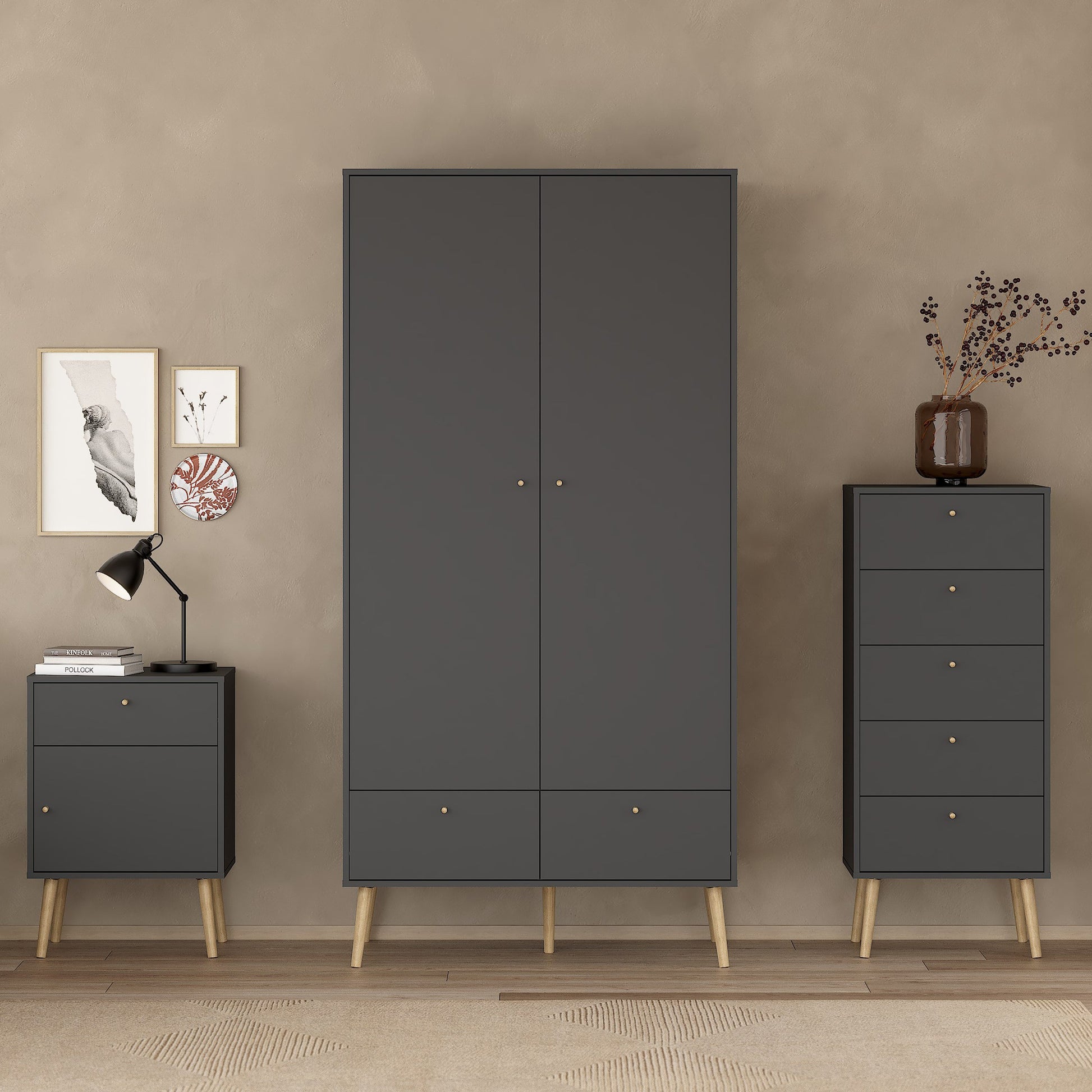 Cote | Furniture Cumbria Wardrobe, 2 Door + 2 Drawer - Dark Grey Cumbria, Wardrobes 73149127igig