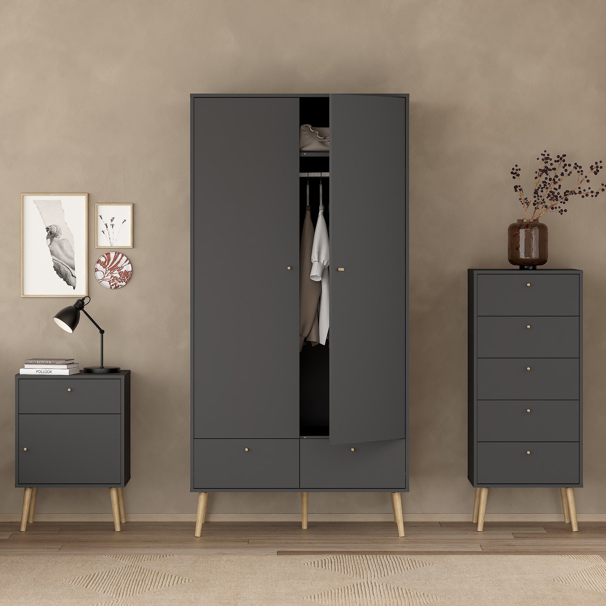 Cote | Furniture Cumbria Wardrobe, 2 Door + 2 Drawer - Dark Grey Cumbria, Wardrobes 73149127igig