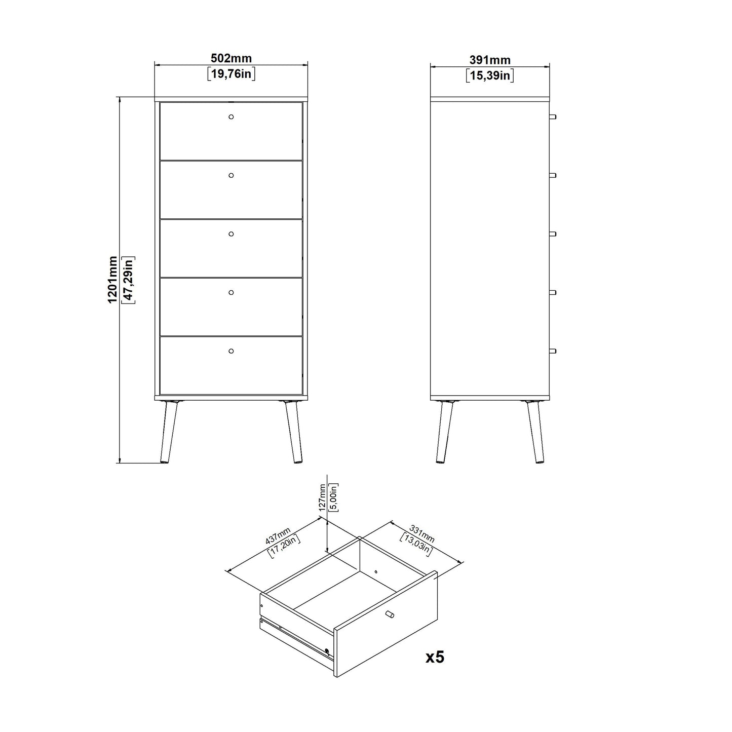 Cote | Furniture Cumbria Chest of Drawers, 5 Drawer - White Cumbria, Chest of Drawers 731491284949