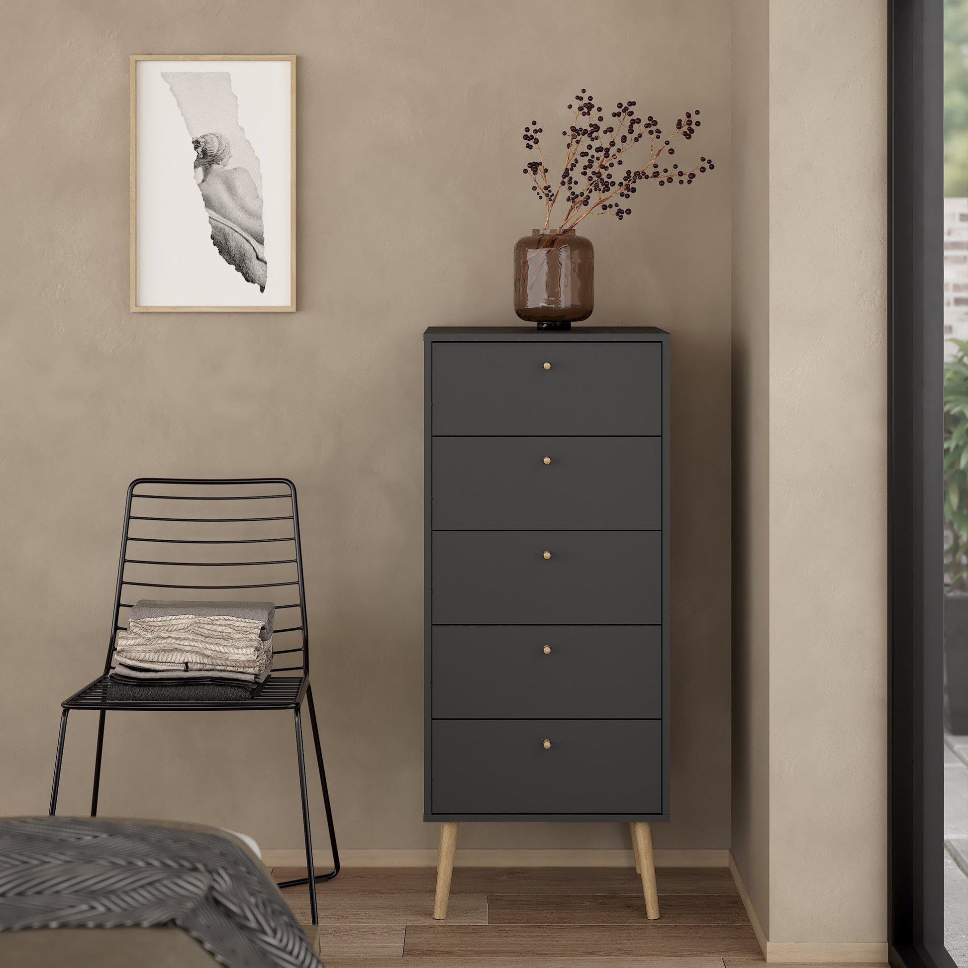 Cote | Furniture Cumbria Chest of Drawers, 5 Drawer - Dark Grey Cumbria, Chest of Drawers 73149128igig