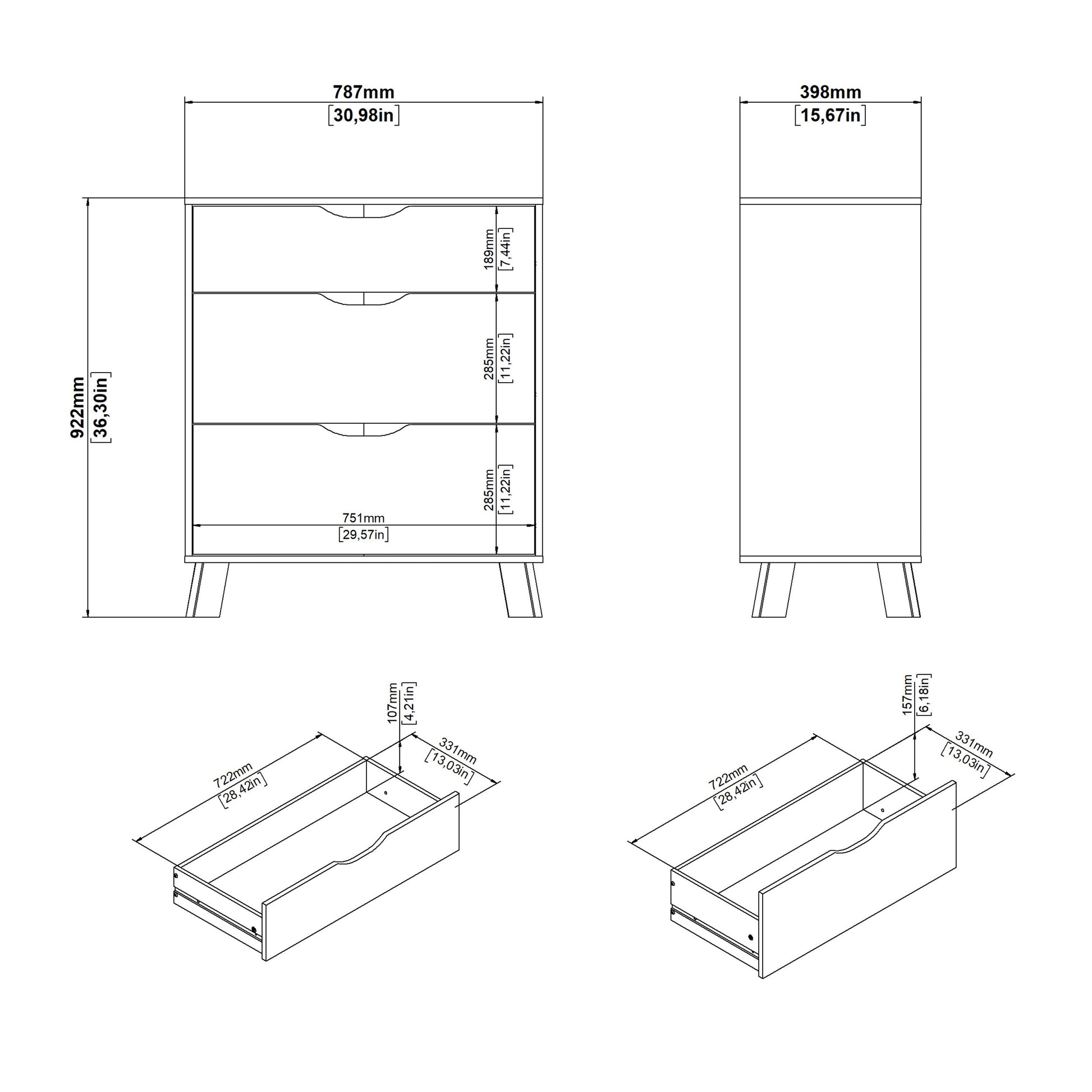 Cote | Furniture Ikast Chest of Drawers, 3 Drawer - Oak & White Ikast, Chest of Drawers 73686703hl49