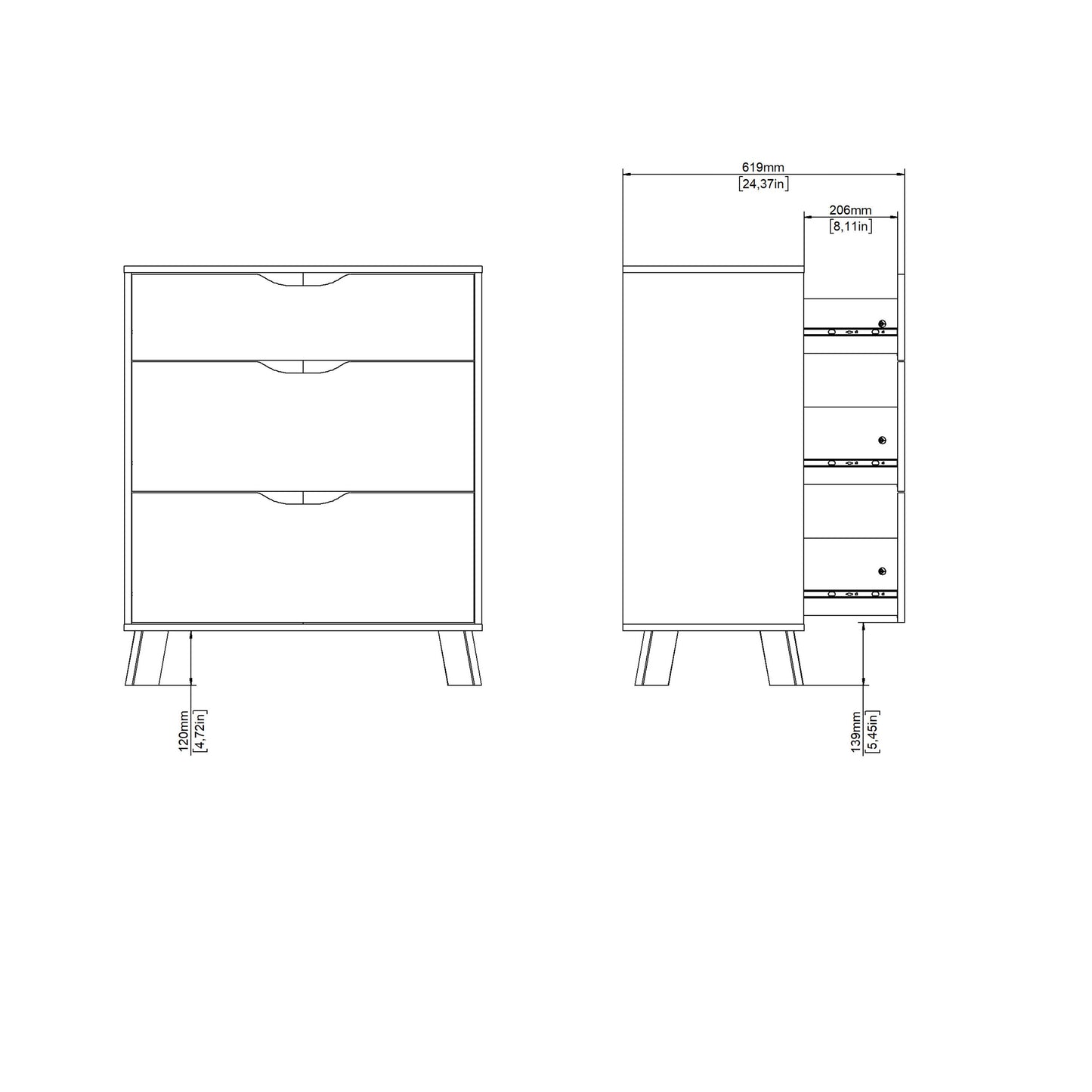 Cote | Furniture Ikast Chest of Drawers, 3 Drawer - Oak & White Ikast, Chest of Drawers 73686703hl49