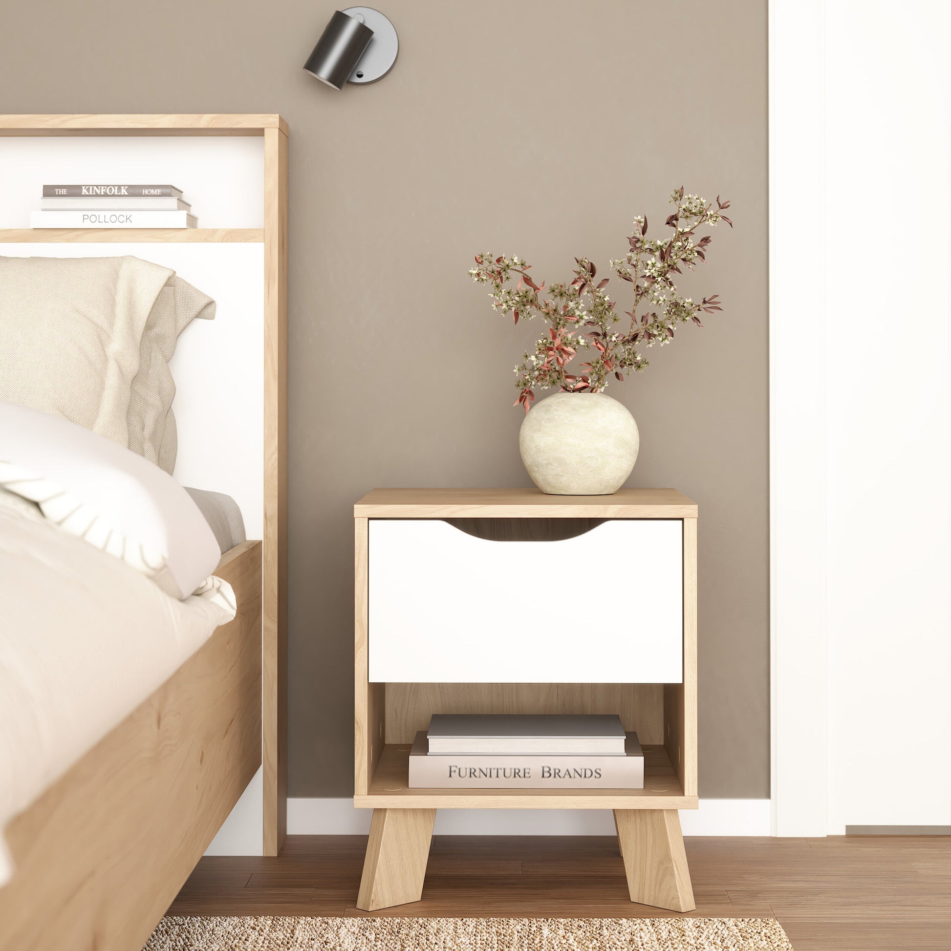 Cote | Furniture Ikast Bedside Table, 1 Drawer- Oak & White Ikast, Bedside Tables 73686704hl49