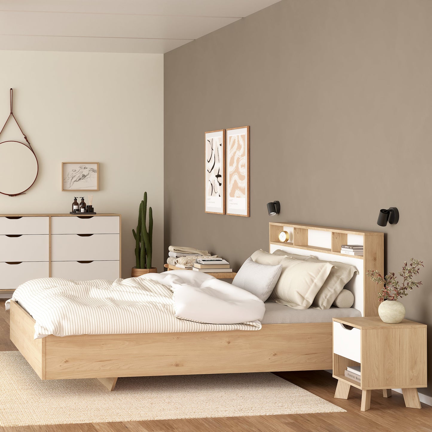 Cote | Furniture Ikast Bedside Table, 1 Drawer- Oak & White Ikast, Bedside Tables 73686704hl49