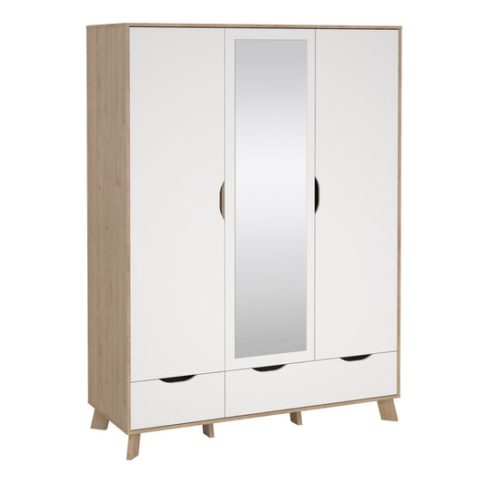 Cote | Furniture Ikast Wardrobe, 3 Door + 2 Drawer, with Mirror -  Oak & White Ikast, Wardrobes 73686709hl49