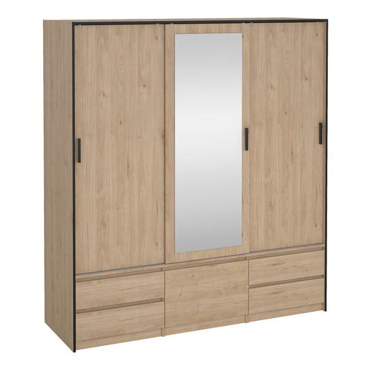 Cote | Furniture Line Wardrobe, 2 Sliding Doors, 1 Mirror Sliding Door - Oak Line, Wardrobes 74374335hlhl