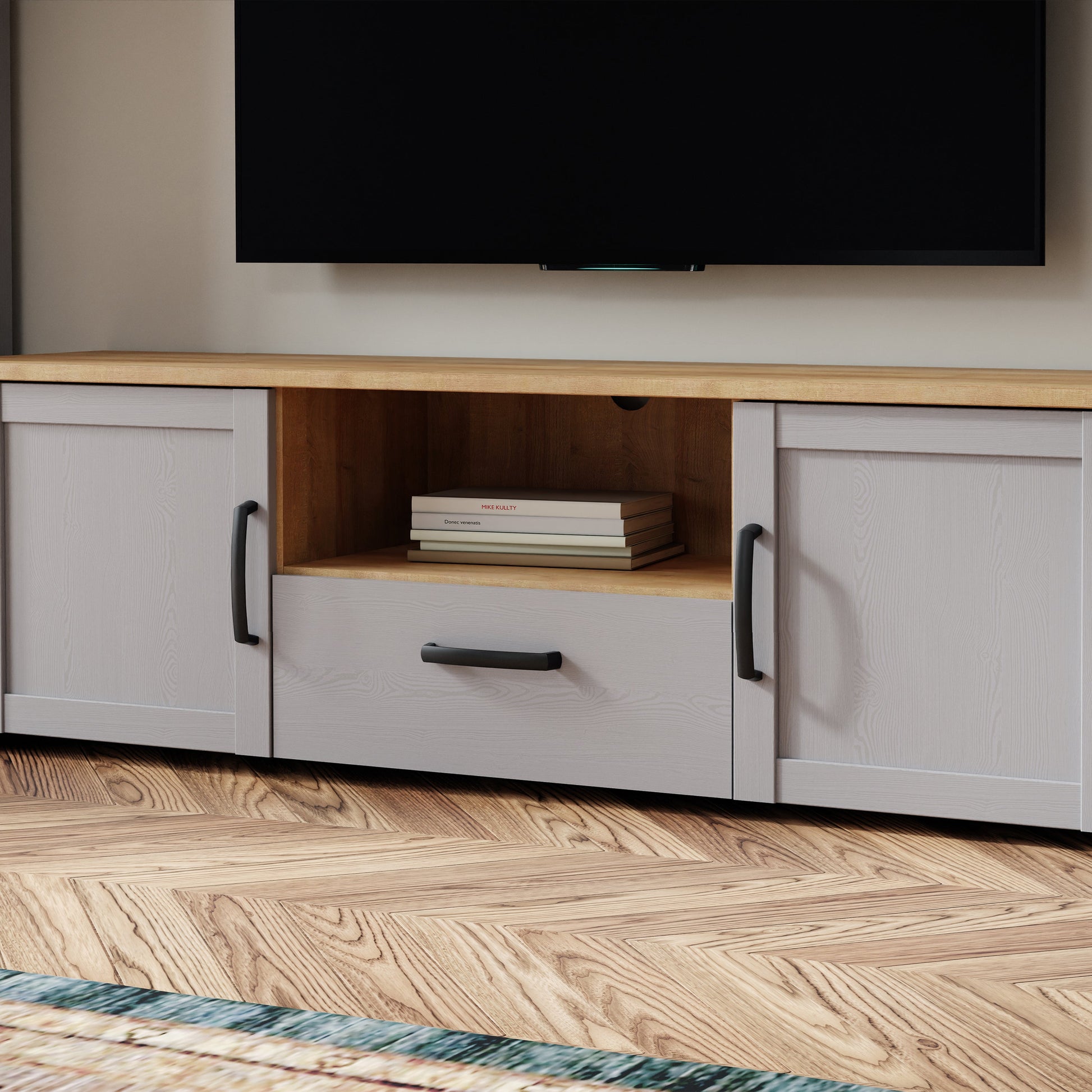 Cote | Furniture Bohol TV Unit (Inc. LED Light) - Oak & Grey Oak Bohol, TV Stands 801bhlt131m478p2