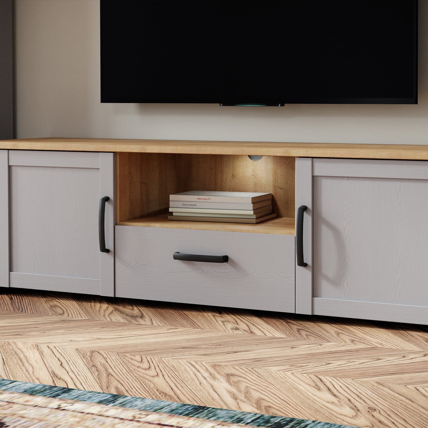 Cote | Furniture Bohol TV Unit (Inc. LED Light) - Oak & Grey Oak Bohol, TV Stands 801bhlt131m478p2