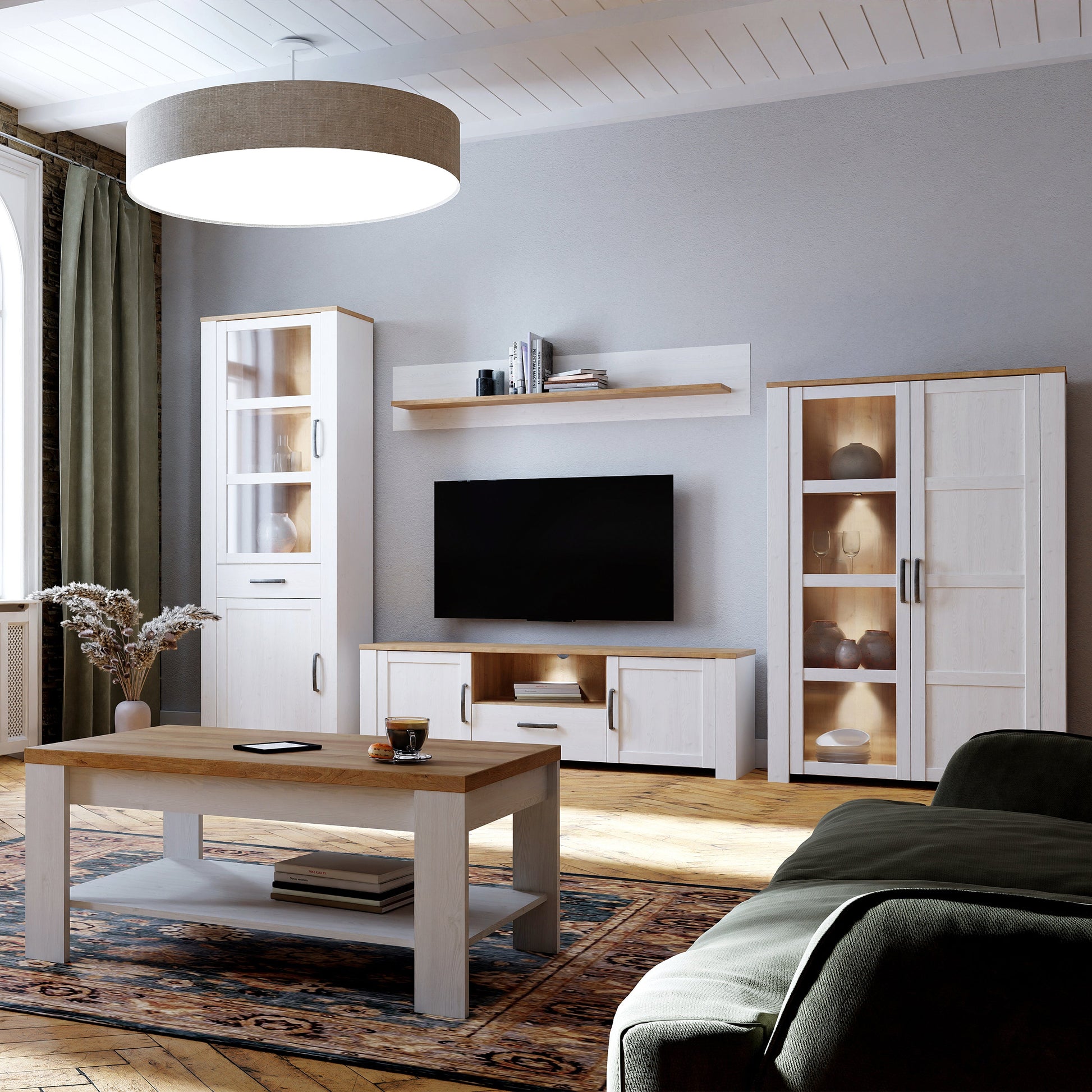 Cote | Furniture Bohol TV Unit (Inc. LED Light) - Oak & White Bohol, TV Stands 801bhlt131m482p3