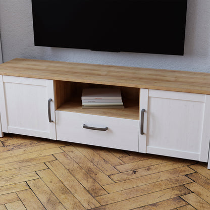 Cote | Furniture Bohol TV Unit (Inc. LED Light) - Oak & White Bohol, TV Stands 801bhlt131m482p3