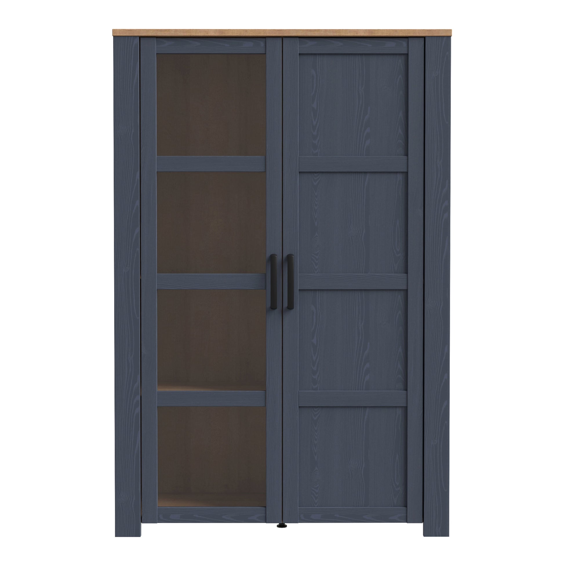 Cote | Furniture Bohol Display Cabinet (Inc. 2x LED Lights) - Oak & Navy Bohol, Display Cabinets 801bhlv621m348p4