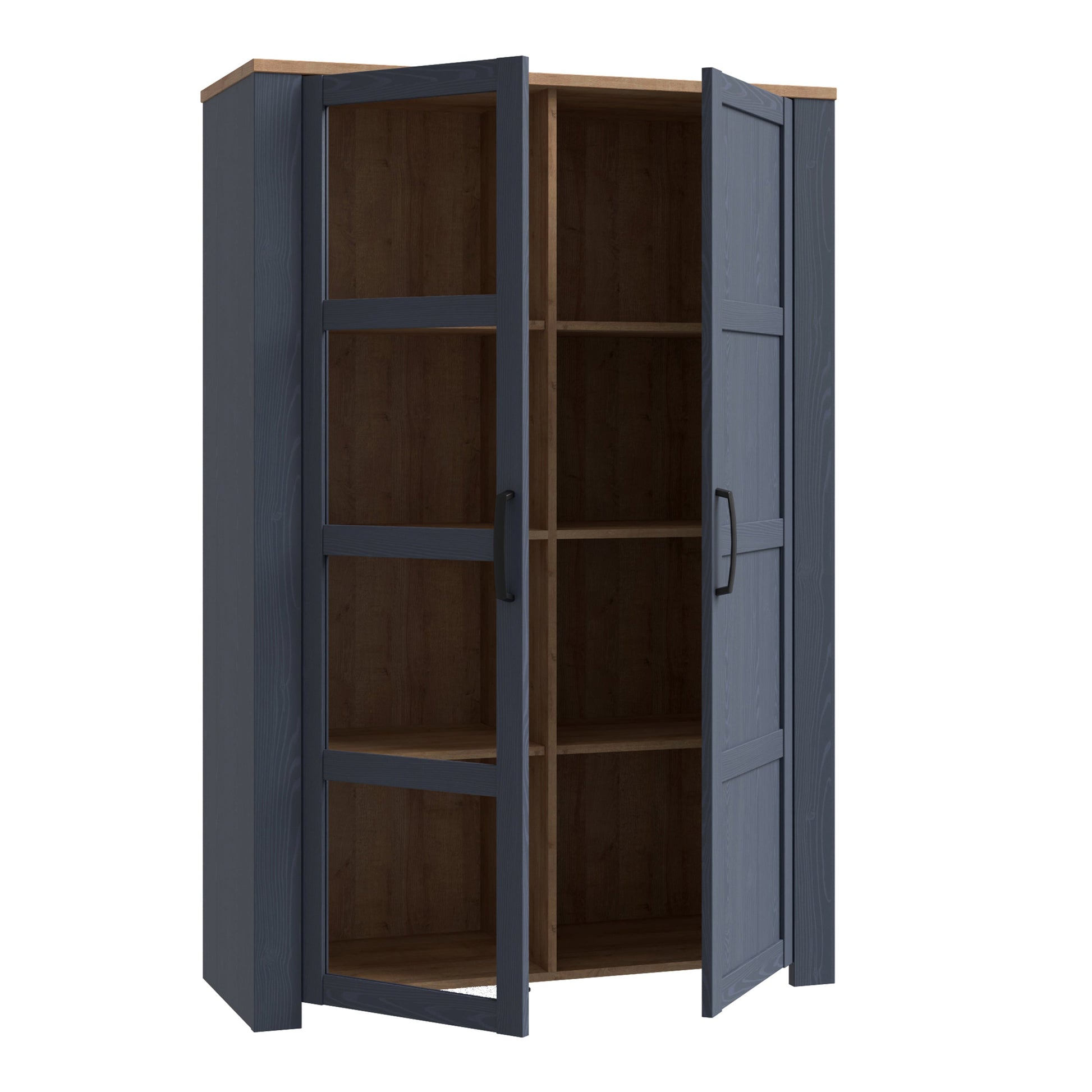 Cote | Furniture Bohol Display Cabinet (Inc. 2x LED Lights) - Oak & Navy Bohol, Display Cabinets 801bhlv621m348p4