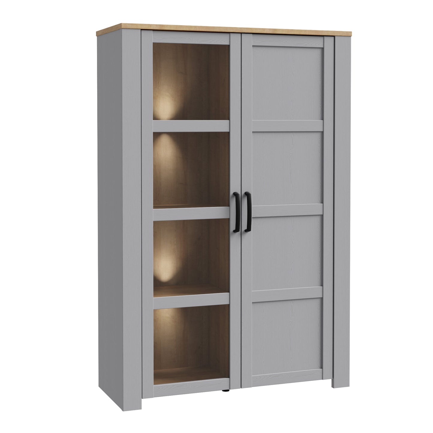 Cote | Furniture Bohol Display Cabinet (Inc. 2x LED Lights) - Oak & Grey Oak Bohol, Display Cabinets 801bhlv621m478p5