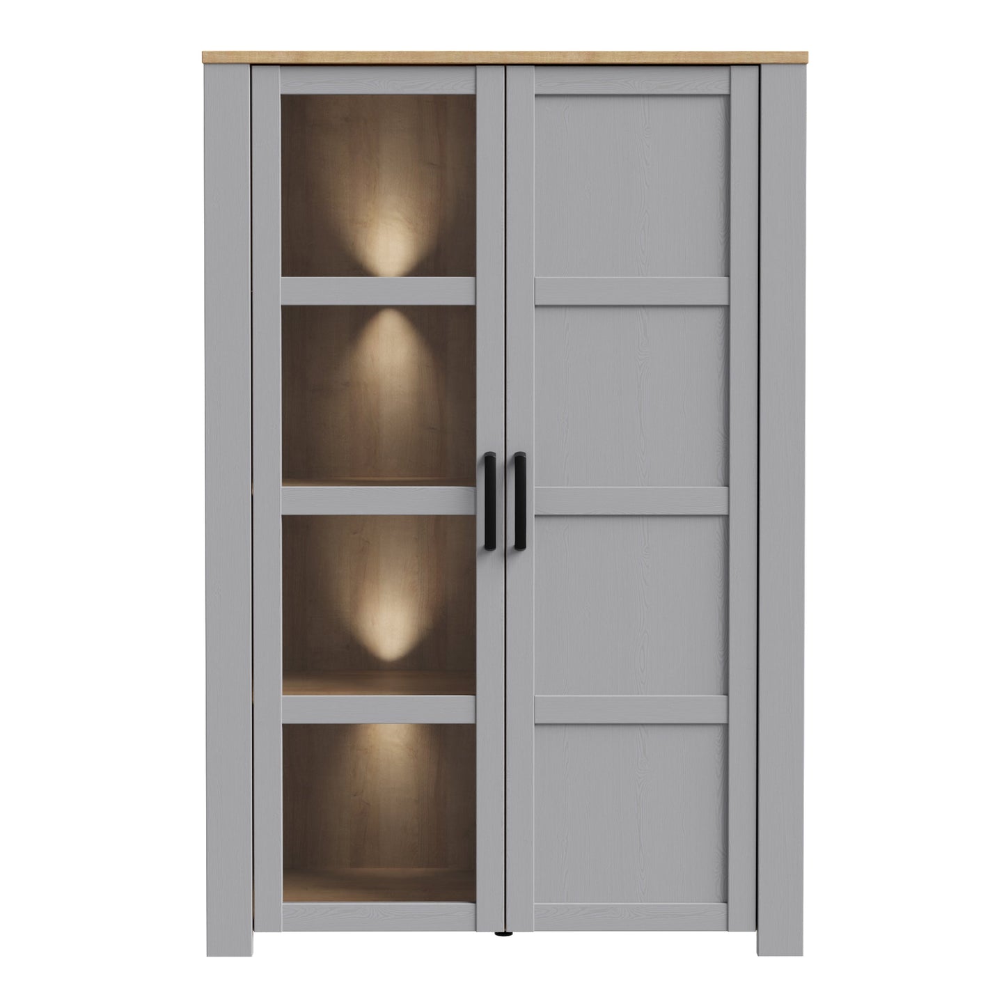 Cote | Furniture Bohol Display Cabinet (Inc. 2x LED Lights) - Oak & Grey Oak Bohol, Display Cabinets 801bhlv621m478p5