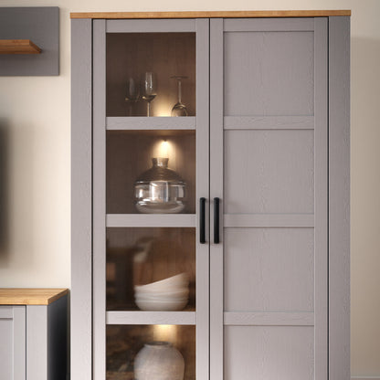 Cote | Furniture Bohol Display Cabinet (Inc. 2x LED Lights) - Oak & Grey Oak Bohol, Display Cabinets 801bhlv621m478p5