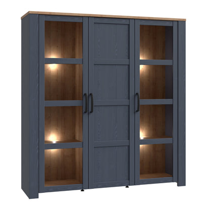 Cote | Furniture Bohol Display Cabinet Large (Inc. 4x LED Lights) - Oak & Navy Bohol, Display Cabinets 801bhlv631m348p7