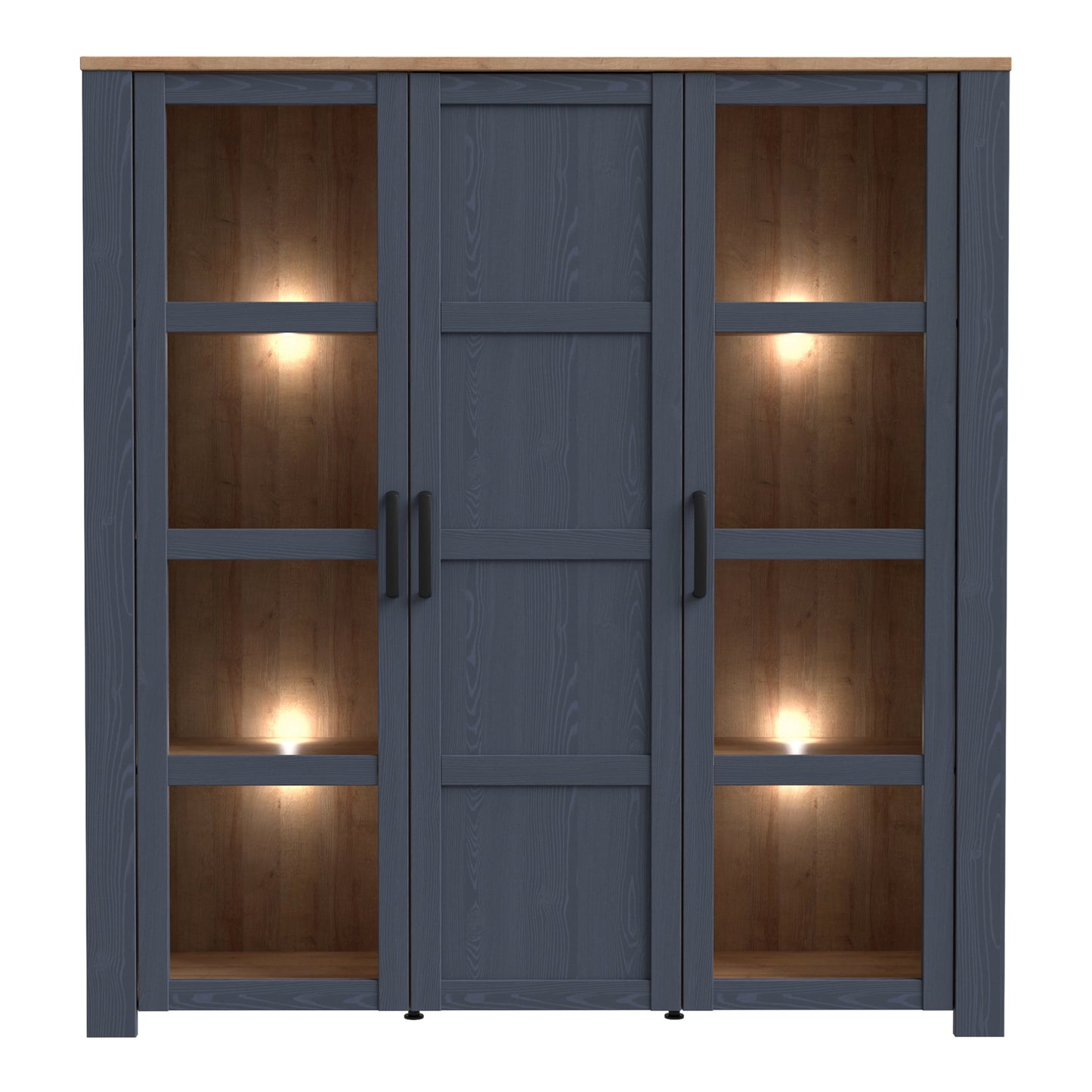 Cote | Furniture Bohol Display Cabinet Large (Inc. 4x LED Lights) - Oak & Navy Bohol, Display Cabinets 801bhlv631m348p7