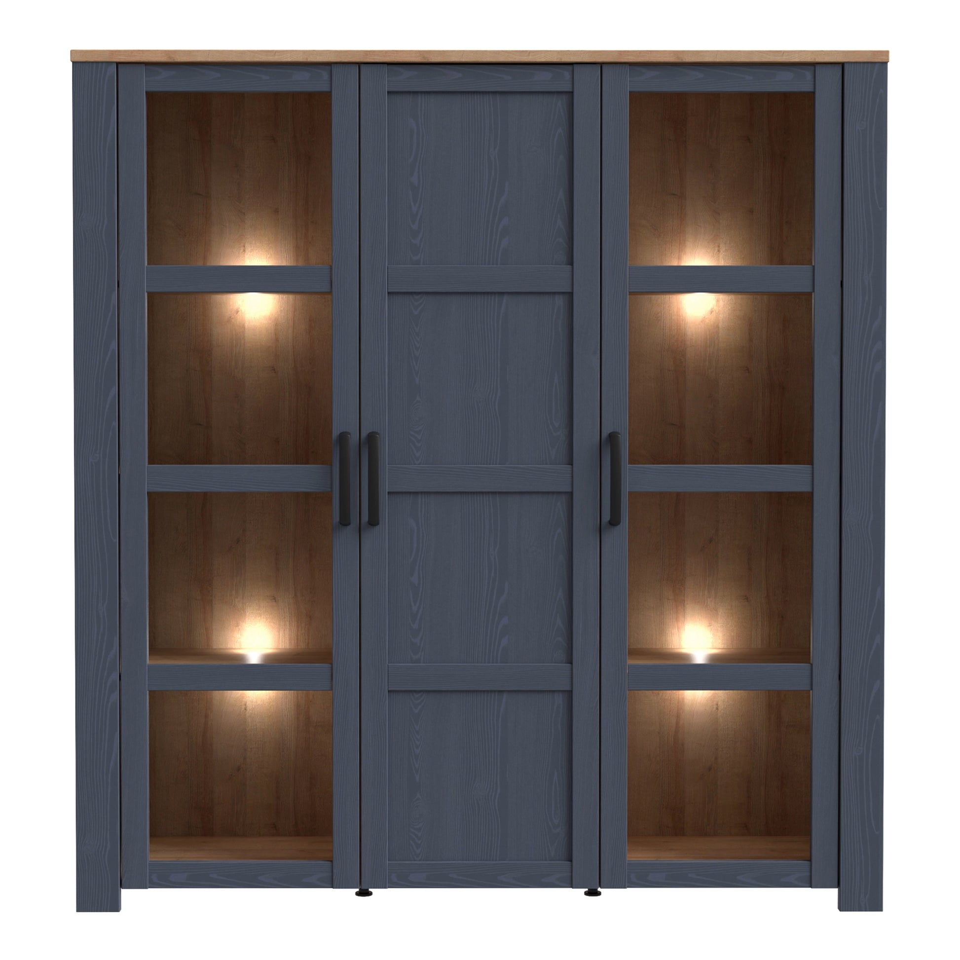 Cote | Furniture Bohol Display Cabinet Large (Inc. 4x LED Lights) - Oak & Navy Bohol, Display Cabinets 801bhlv631m348p7