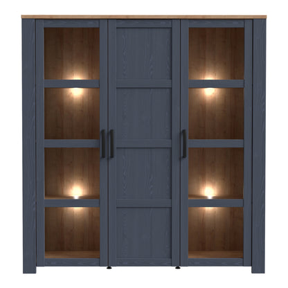 Cote | Furniture Bohol Display Cabinet Large (Inc. 4x LED Lights) - Oak & Navy Bohol, Display Cabinets 801bhlv631m348p7