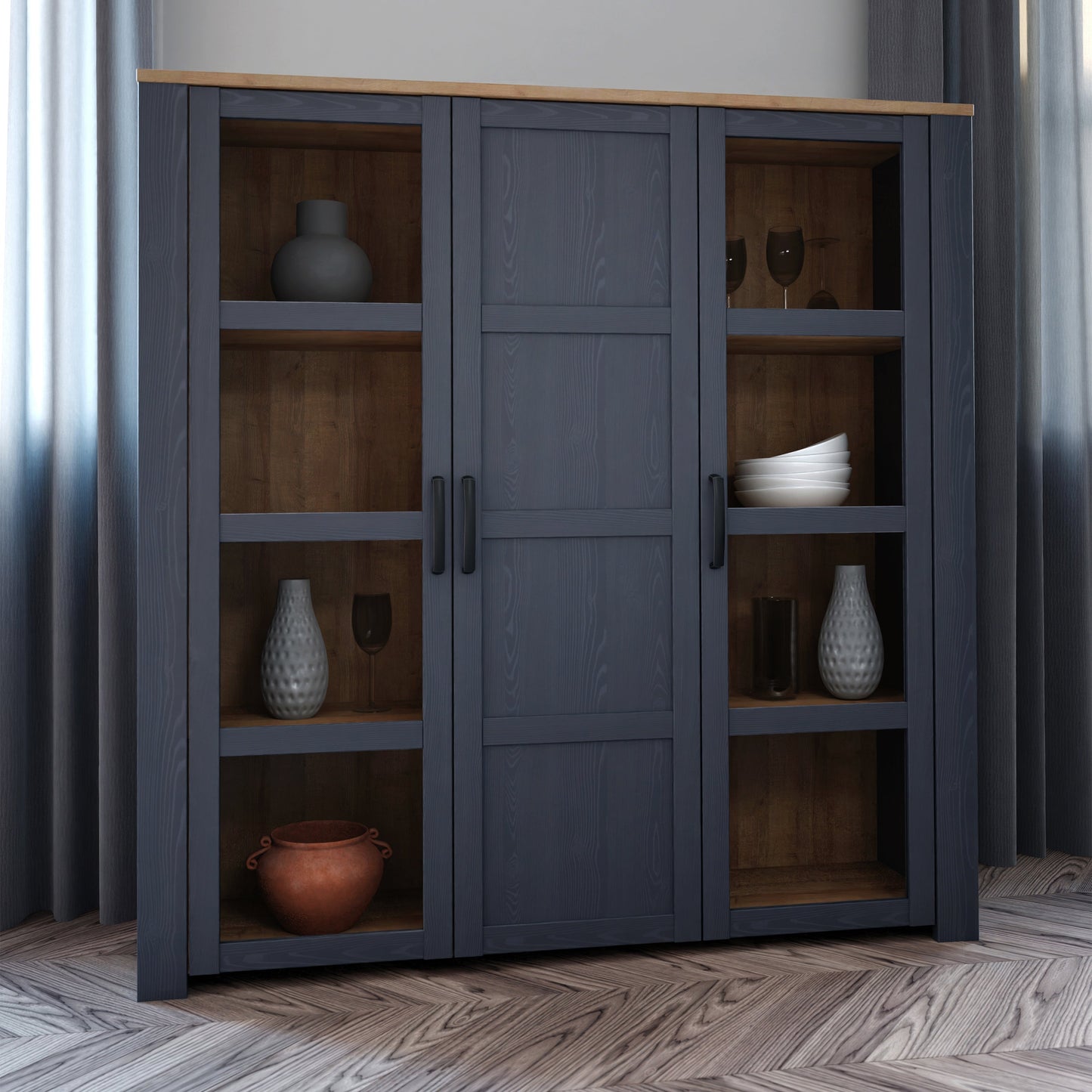 Cote | Furniture Bohol Display Cabinet, Large - Oak/Navy Bohol, Display Cabinets 801bhlv631-m348