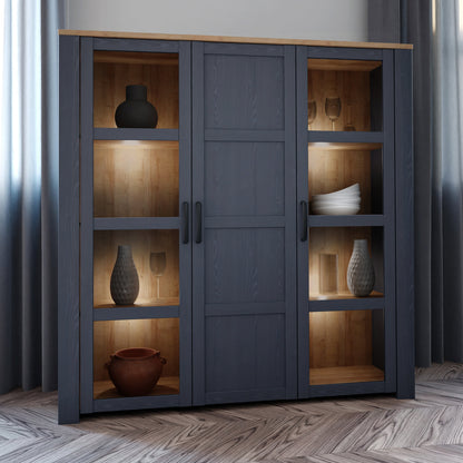 Cote | Furniture Bohol Display Cabinet Large (Inc. 4x LED Lights) - Oak & Navy Bohol, Display Cabinets 801bhlv631m348p7